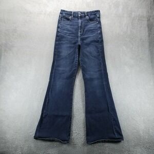 American Eagle Jeans Womens 10 Long Blue‎ Curvy Highest Rise Flare Dark Wash